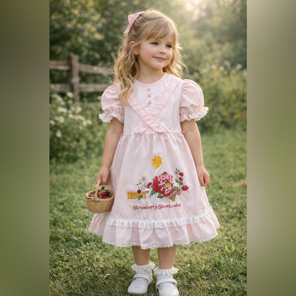 Vintage 1980s Strawberry Shortcake Union Label Prairie Frock Dress